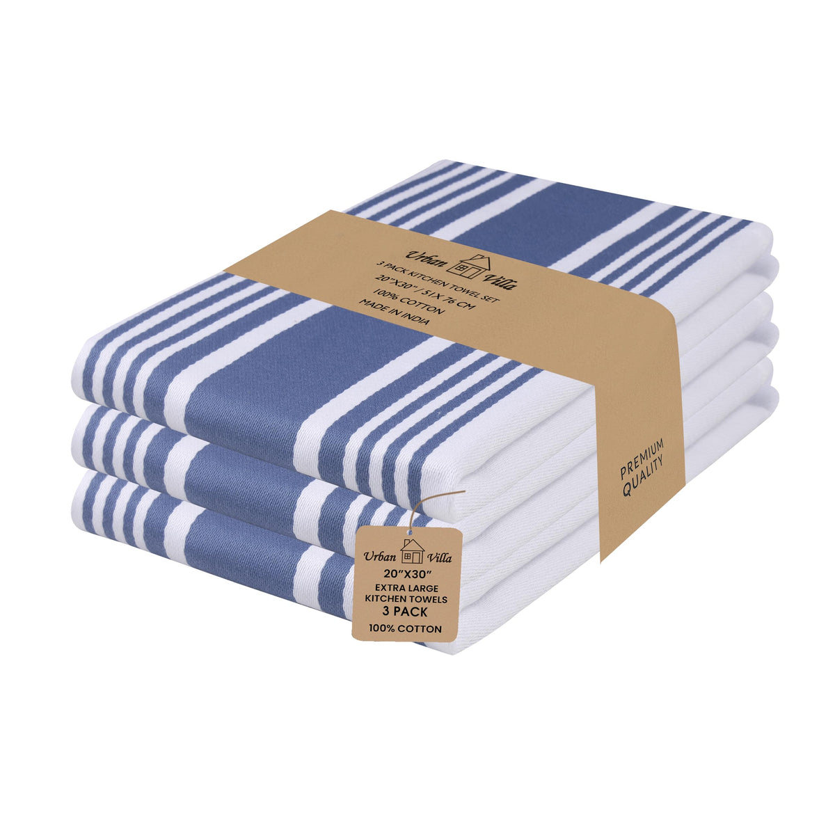 Urban Villa Kitchen Towels Cotton Dish Towels 12”x12” (Set of 8) Grey White