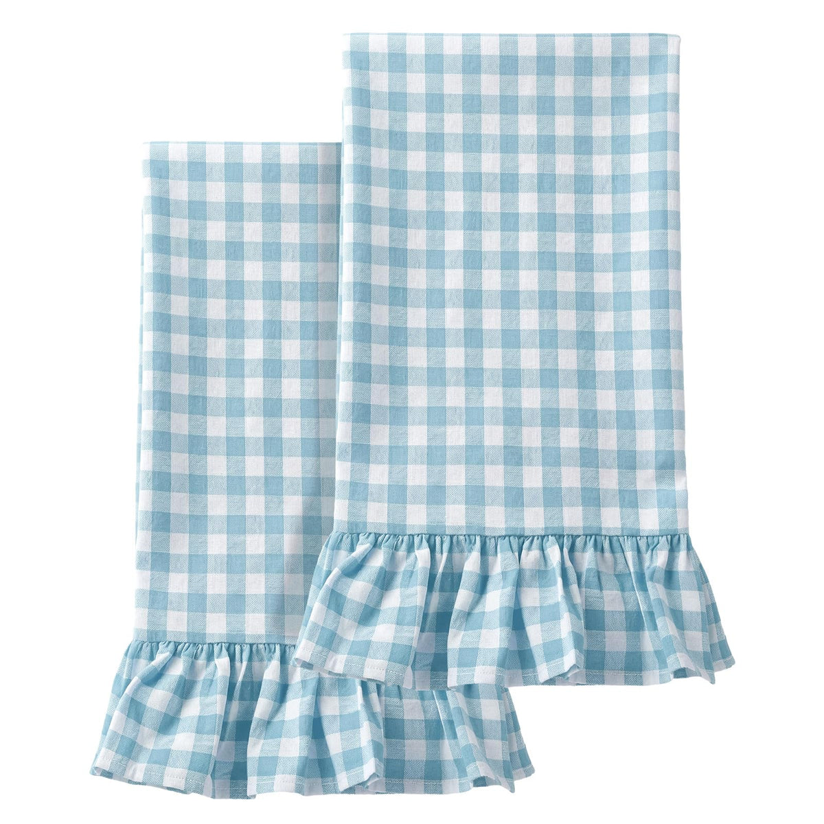 HunnmingRe 2 Pcs Green Gingham Kitchen Towels Cotton Ruffled
