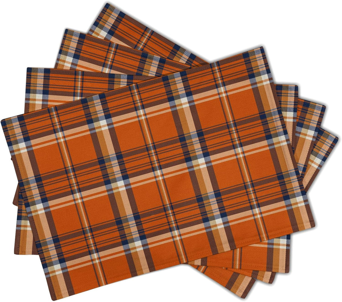 Fall Plaid Placemats Set of 4 Orange Navy Blue Buffalo Plaid Thanksgiving Themed Table Mats Farmhouse Place Mats Washable Linen Placemat for Party Kitchen Dining Decor 12x18 Inch