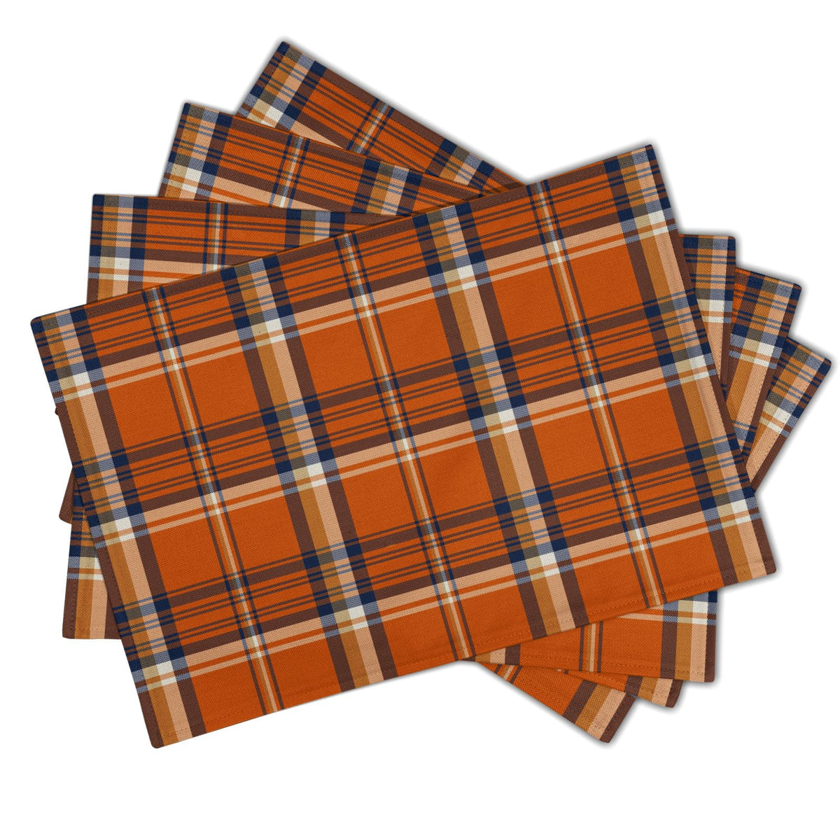 Fall Plaid Placemats Set of 4 Orange Navy Blue Buffalo Plaid Thanksgiving Themed Table Mats Farmhouse Place Mats Washable Linen Placemat for Party Kitchen Dining Decor 12x18 Inch