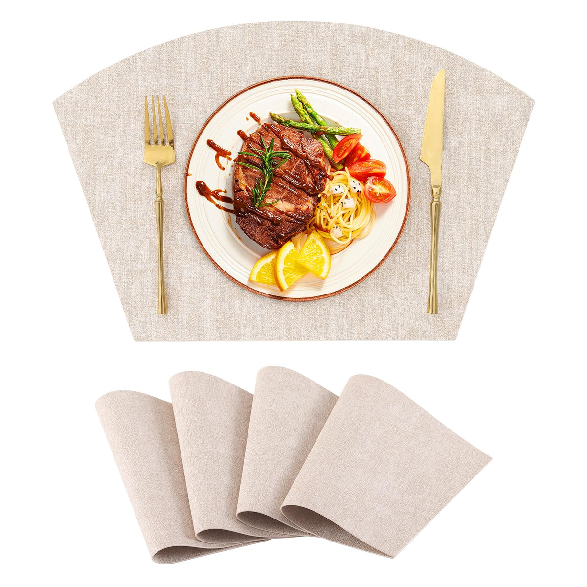 Homaxy Wedge Faux Leather Placemats for Round Table, Set of 6, Light Grey