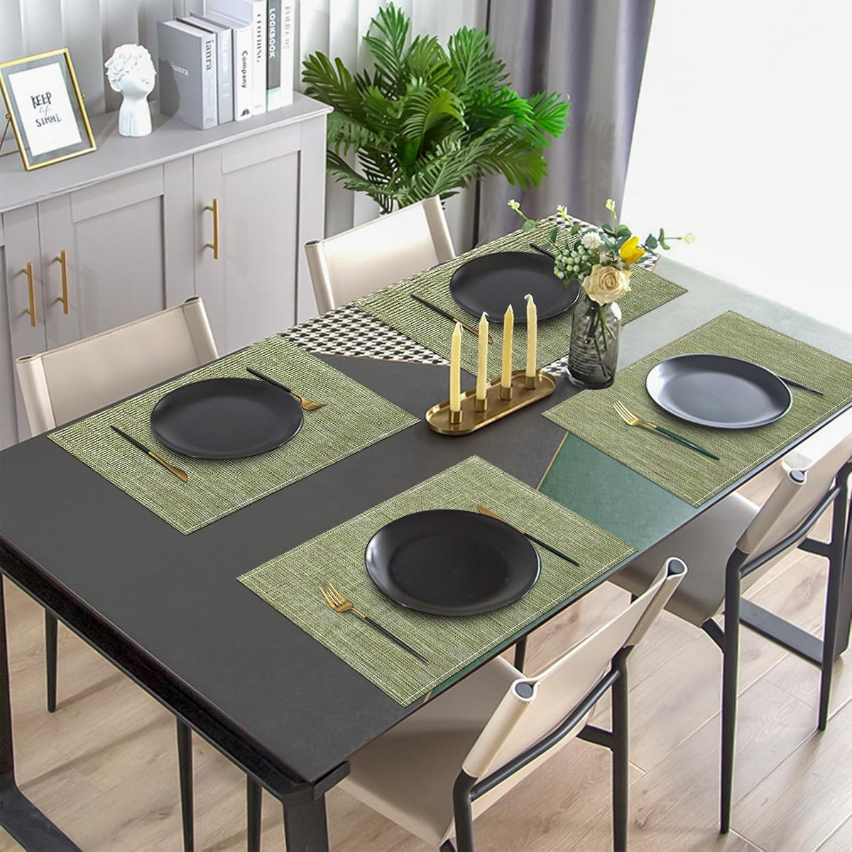 Niviy Placemats, Placemats Set of 4 Washable Place Mats, Green 12" x 18"