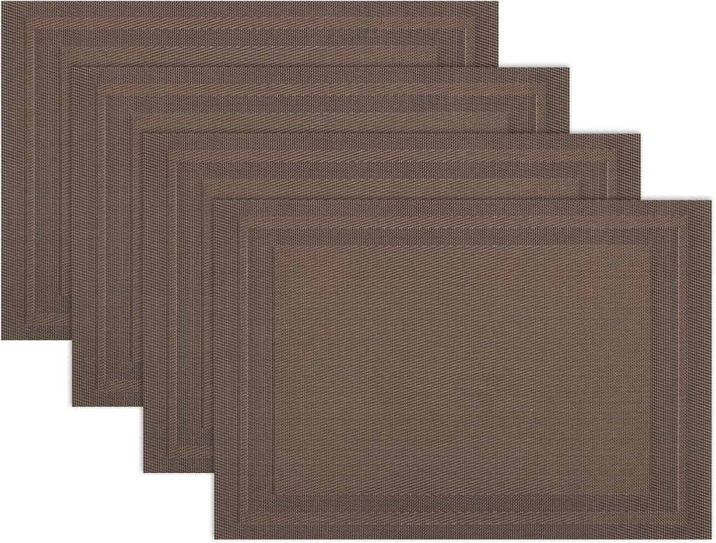 Winknowl Placemats Set of 4，Heat Resistant Woven Vinyl Washable PVC Place Mats，Non-Slip Stain Resistant Indoor/Outdoor Table Mats for Dining Table (Brown)