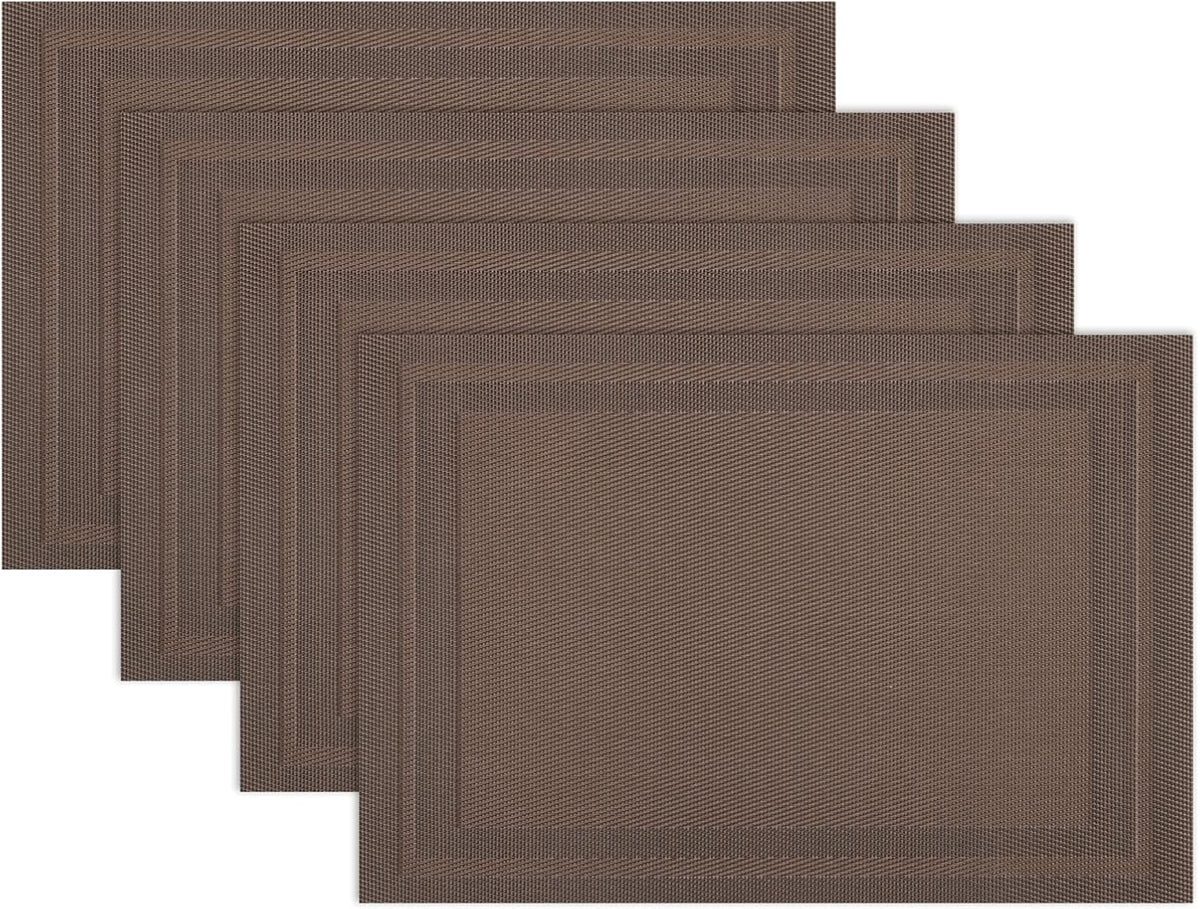 Winknowl Placemats Set of 4，Heat Resistant Woven Vinyl Washable PVC Place Mats，Non-Slip Stain Resistant Indoor/Outdoor Table Mats for Dining Table (Brown)