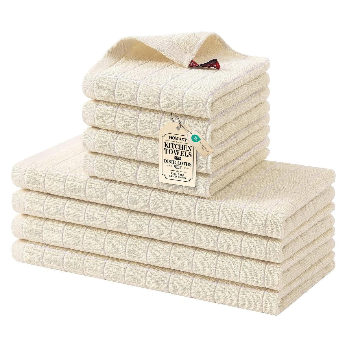 Homaxy Cotton Terry Kitchen Towels and Dishcloths Set of 8, Black