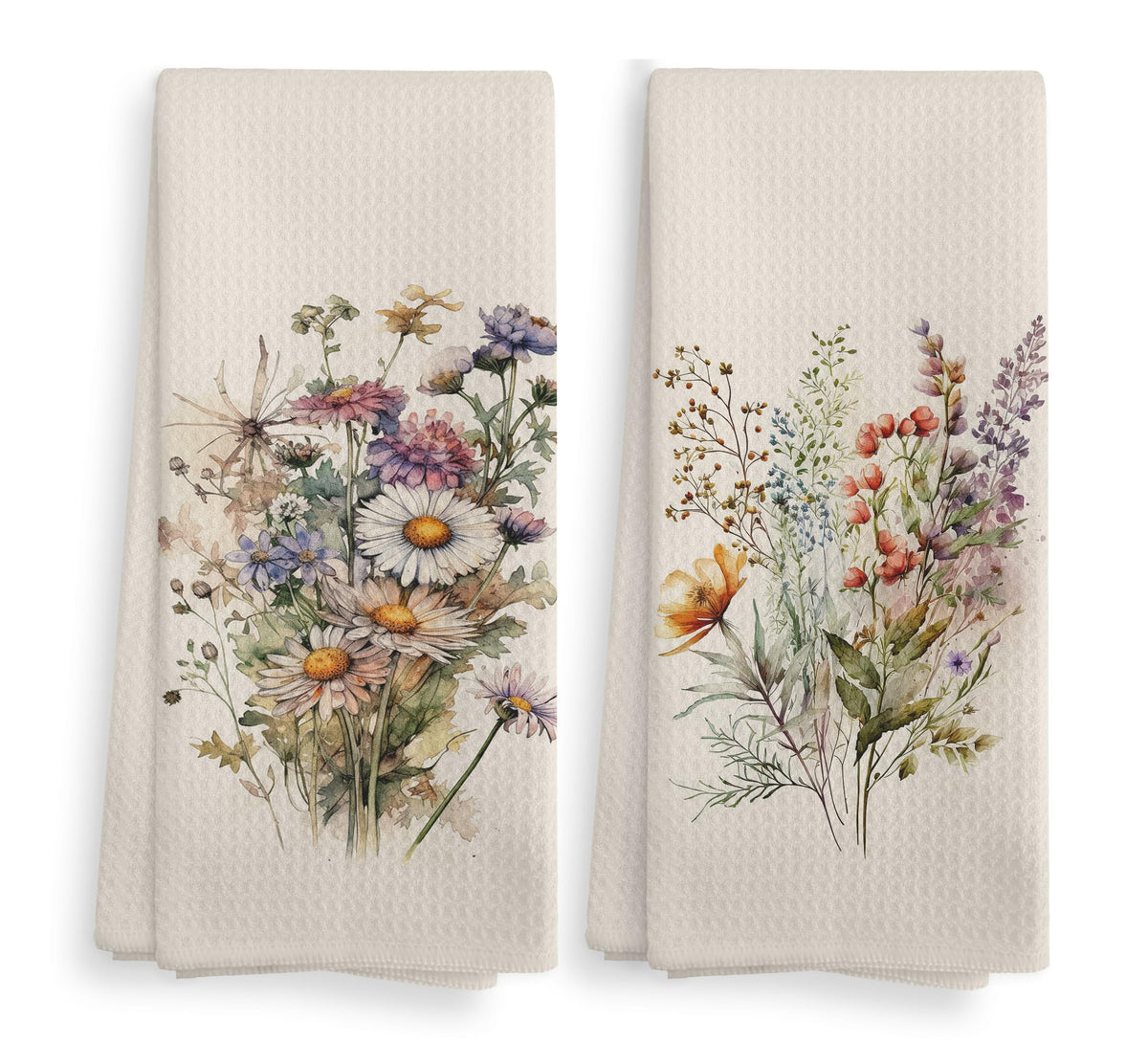 Vintage Floral Kitchen Towels and Dishcloths Set of 2, Vintage Decorative Kitchen Towels, Bouquet Decorative Towels, Retro Wildflower Drying Cloth Hand Towels for Bathroom Kitchen, 16×24 Inches