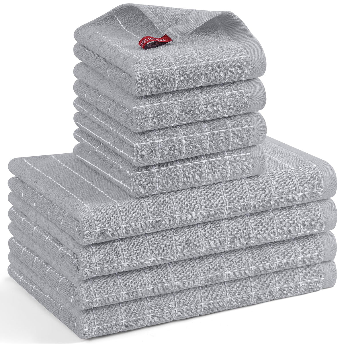 Mordimy Cotton Terry Checkered Kitchen Towels, 16"x 26", 4 Pack, Tan