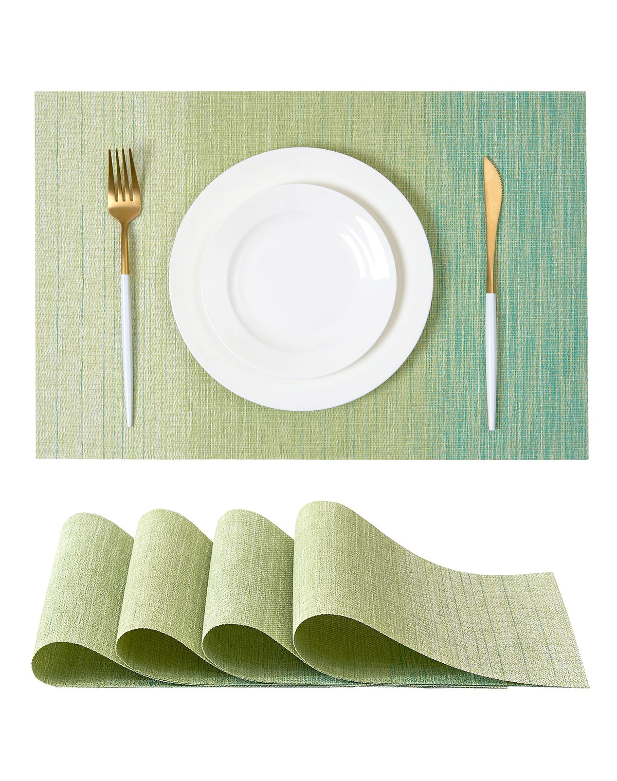 Beige White Placemats Set of 4 - Heat Resistant Non-Slip Place mats for Dining Table, Washable Durable PVC Vinyl Woven Table Mats(Beige White, 4)