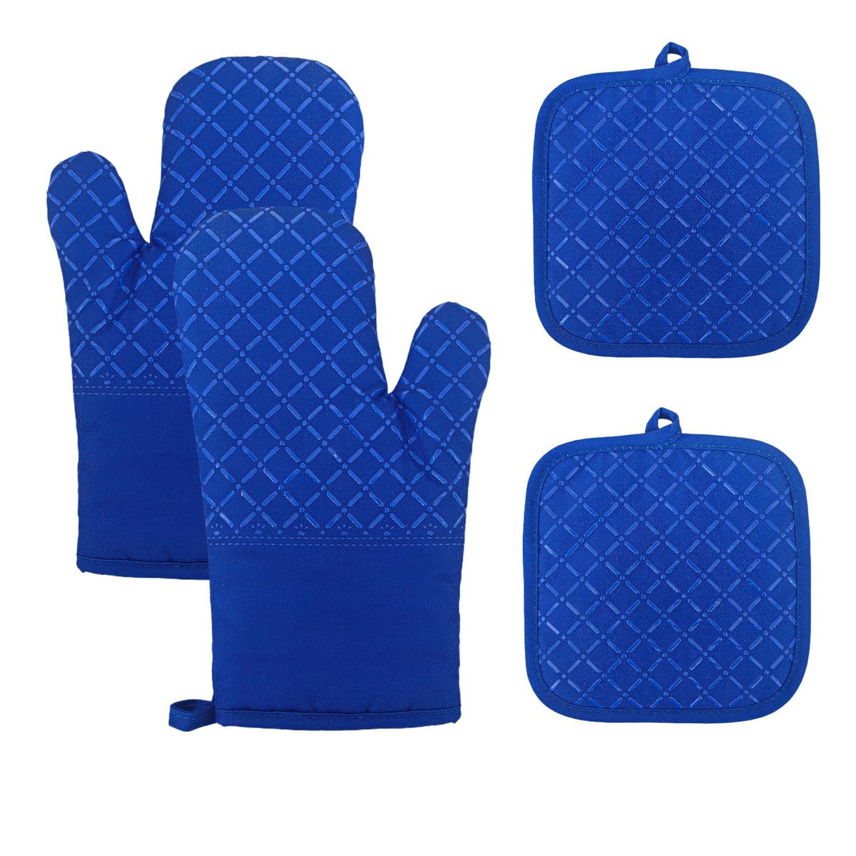 Oven Mitts and Pan Racks 4-Piece Set, Extended Kitchen Oven Mitts and Pan Racks, Heat Resistant 500 °F, Silicone Non-Slip Surface for Baking and Cooking (Black)
