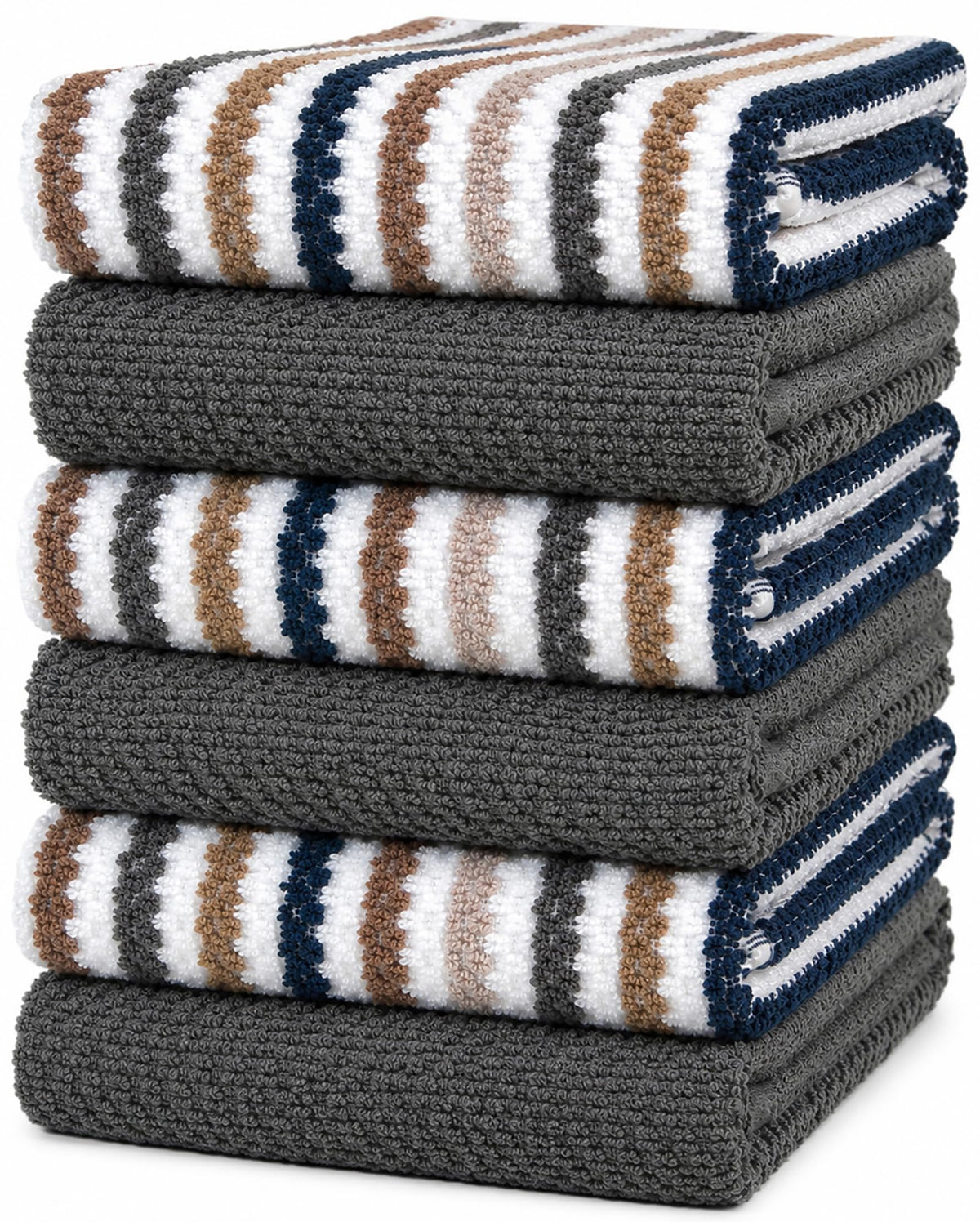 Bumble Kitchen Towels 6 Pack 100% Cotton 16"x26" - Tan Wide Stripe