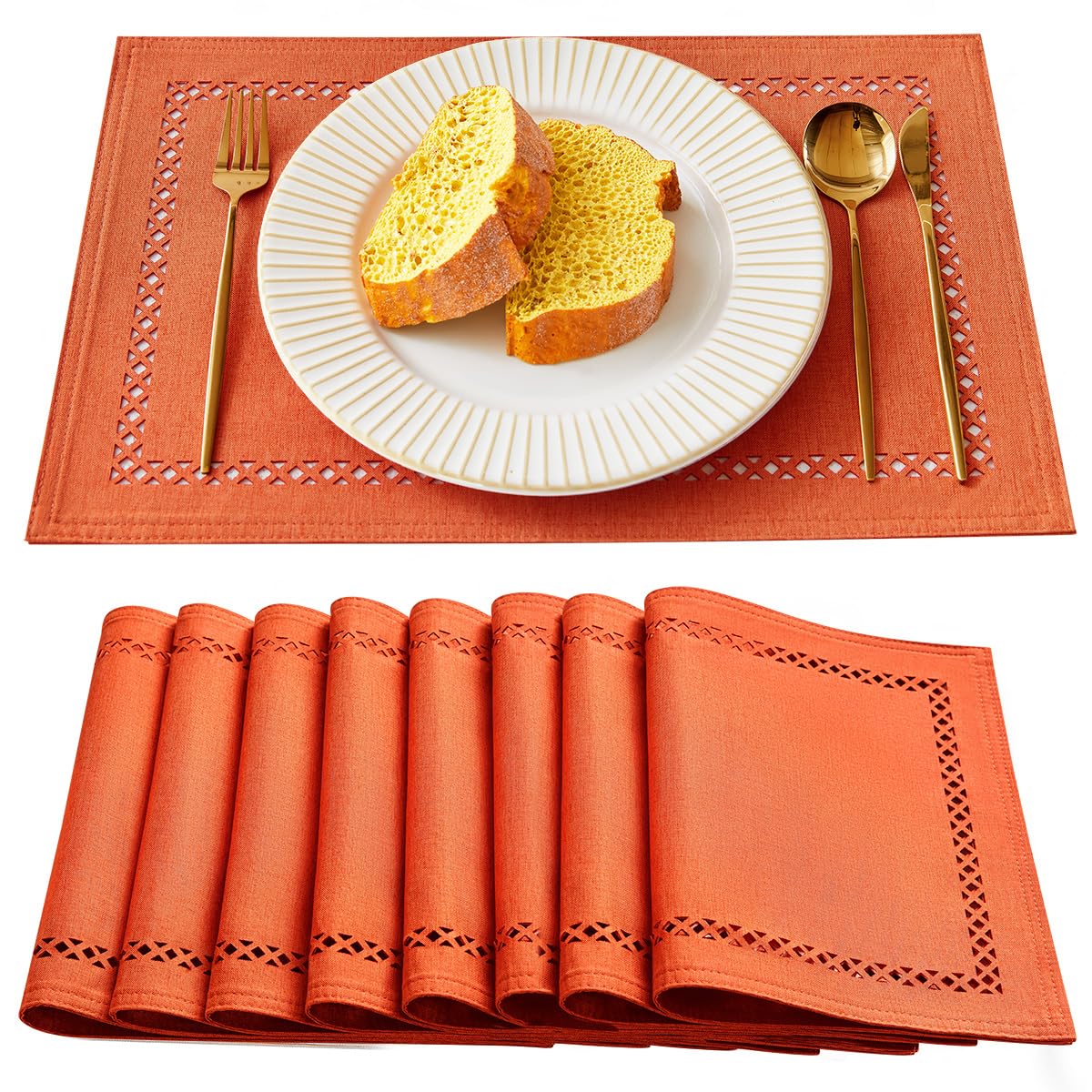 Orange Burlap Place Mats, Fall Placemats Set of 4, 12 x 18 Inch