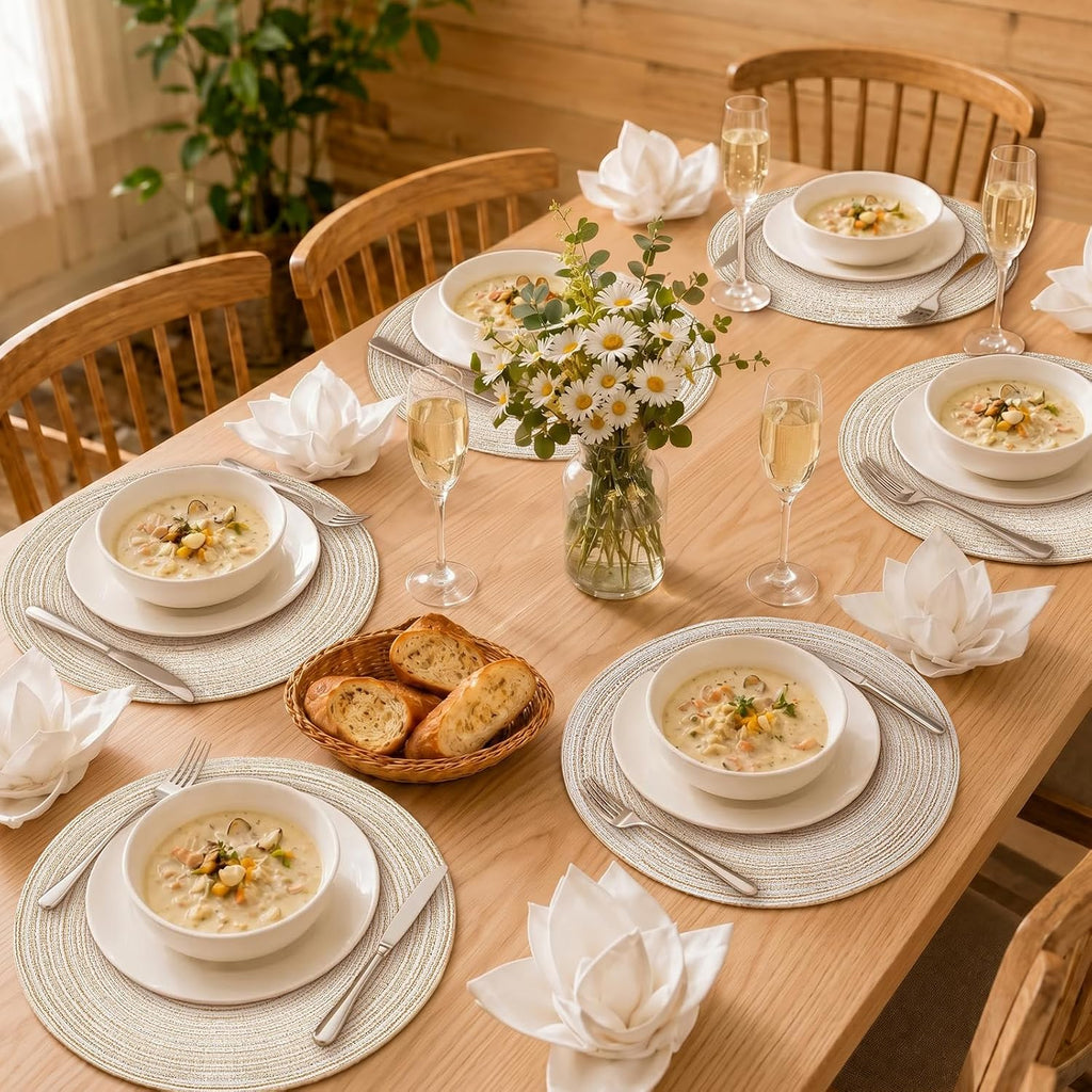 TaroKitc Round Placemats Set of 4, 15 inch, Beige, Cotton Polyester