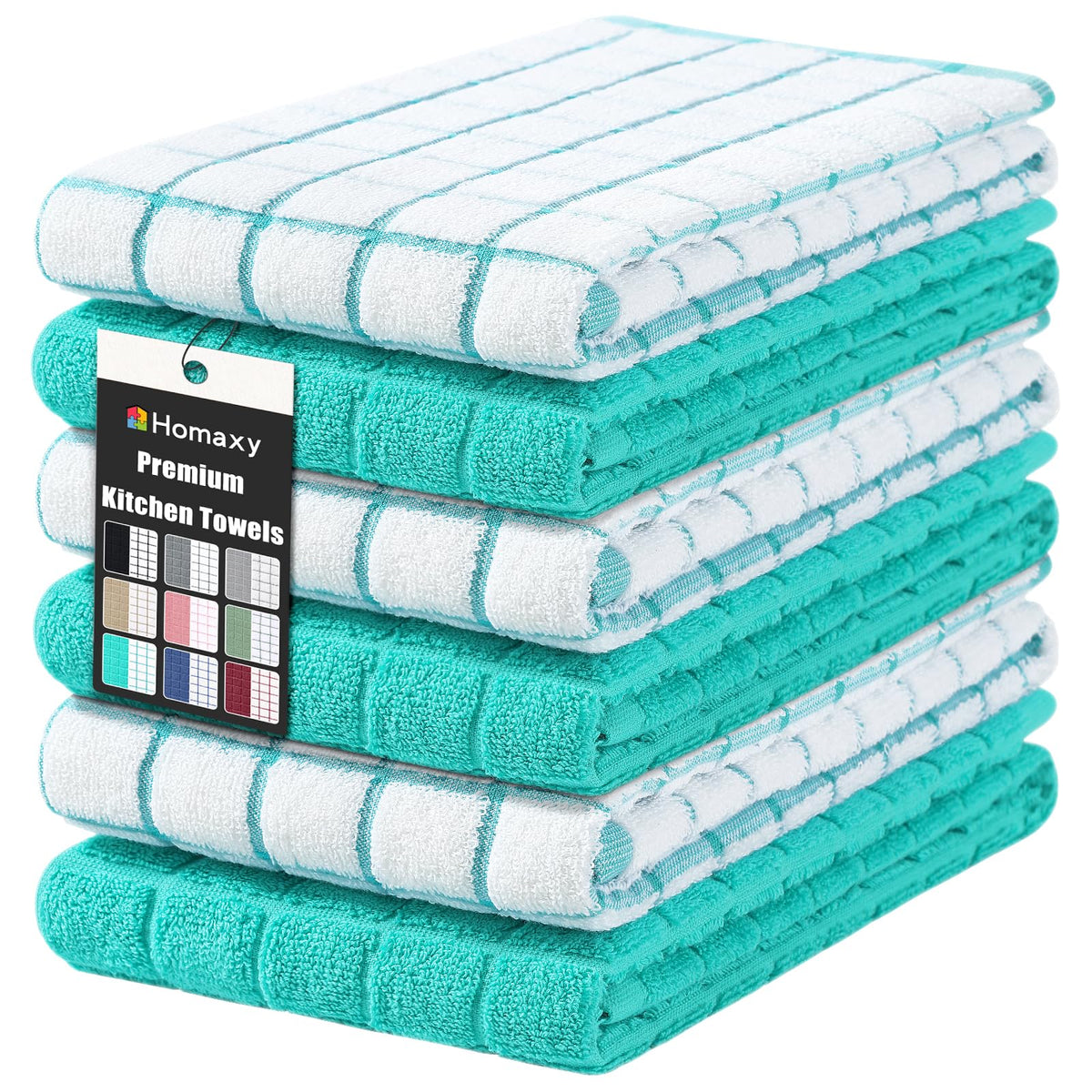 Homaxy Large Premium Cotton Kitchen Towels 16"x 28", 6 Pack, Grey