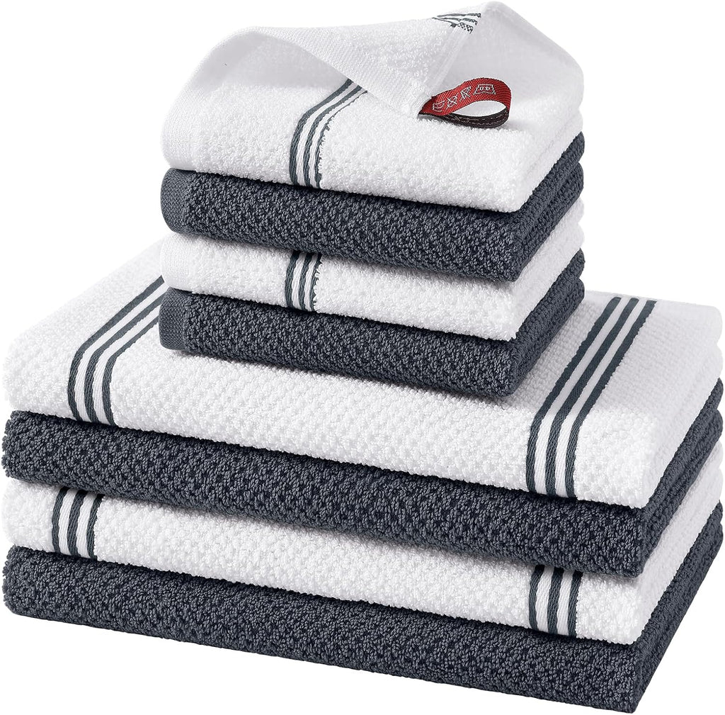 Homaxy Dual Design Kitchen Towels and Dishcloths Set, 8 Pack, Dark Grey