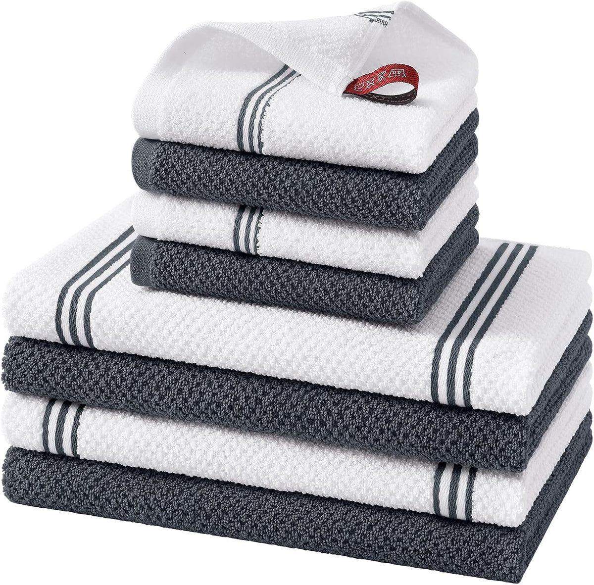 Homaxy Dual Design Kitchen Towels and Dishcloths Set, 8 Pack, Dark Grey