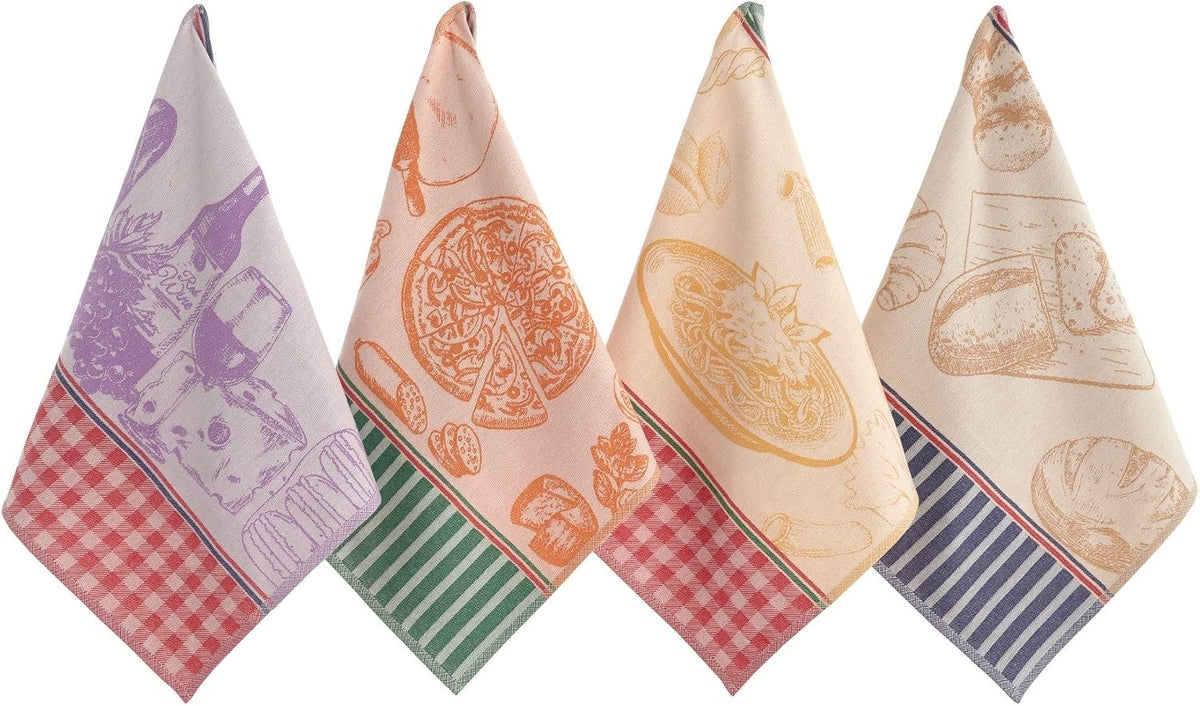 sea me at home 100% Cotton French Jacquard Kitchen Tea Towel Set of 4 - Italian & French Gourmet Kitchen Towels (Gourmet Moments)