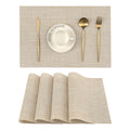 Beige Placemats Set of 6 - Heat-Resistant, Non-Slip Table Mats, Washable Woven Vinyl for Indoor & Outdoor Dining