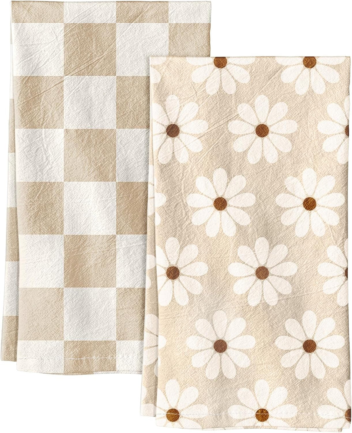 Miss Adola 2 Pack 150GSM Flour Sack Kitchen Towels, Beige Daisy