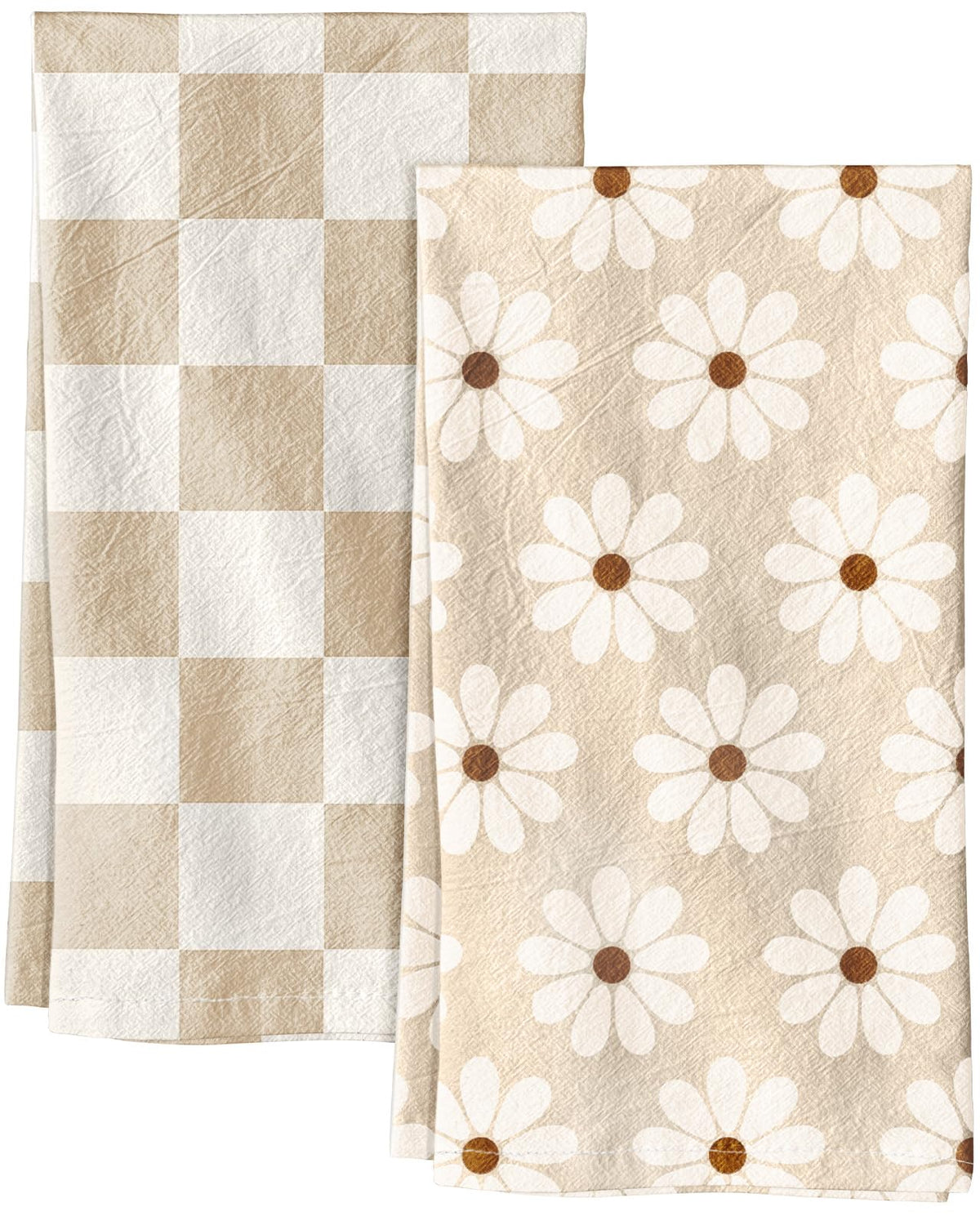 Miss Adola 2 Pack 150GSM Flour Sack Kitchen Towels, Beige Daisy