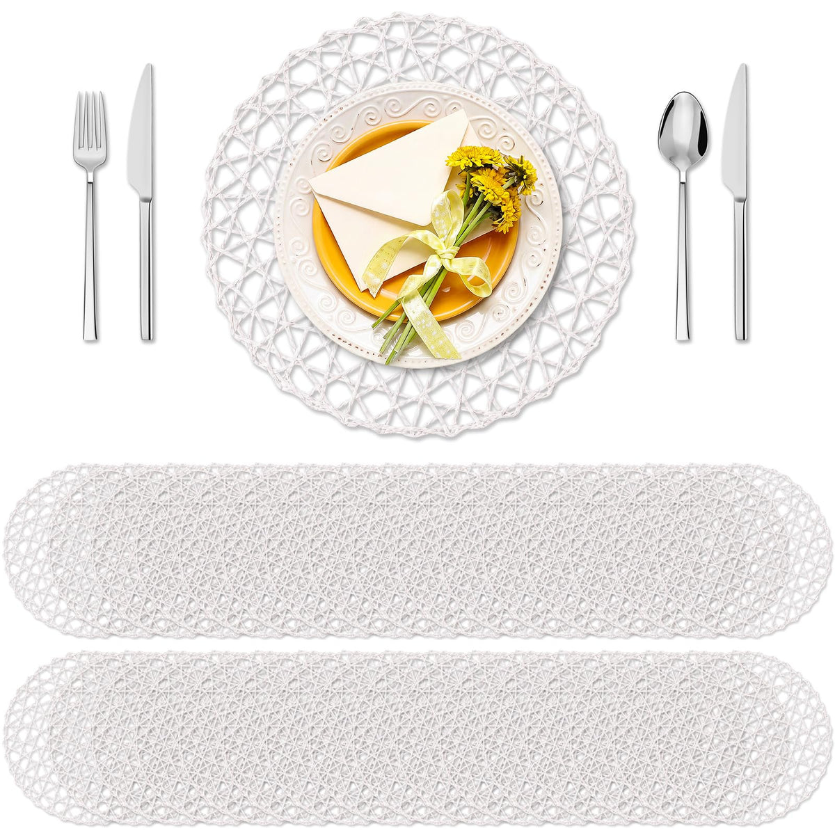 Threehoney Paper Braided Round Placemats, Set of 24, Brown, 13 in