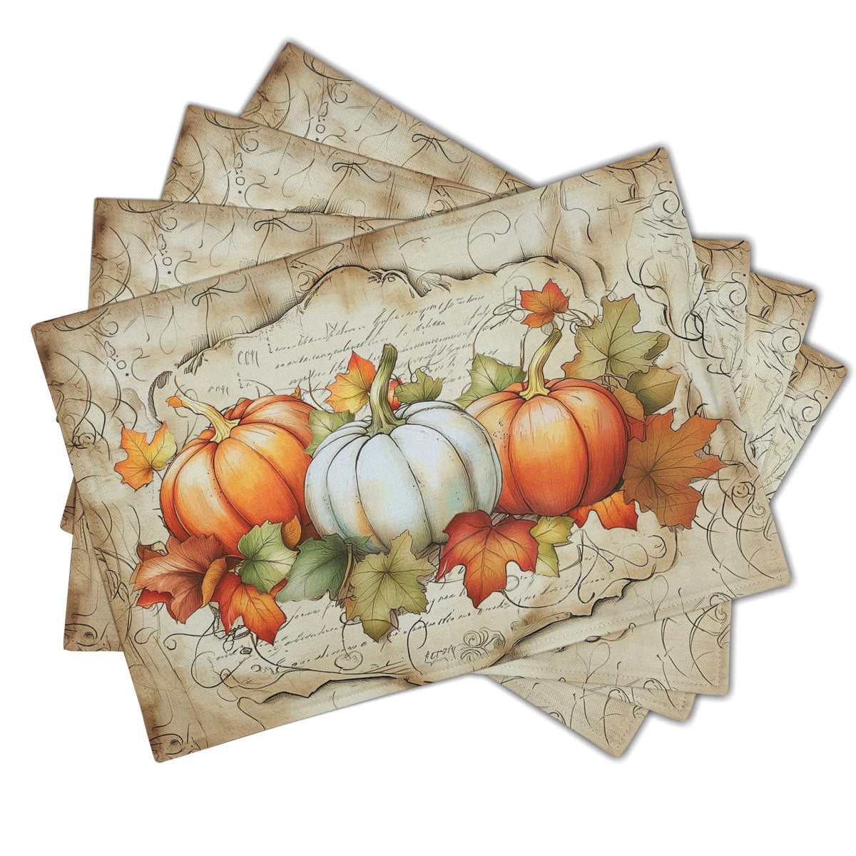 Fall Plaid Placemats Set of 4 Orange Navy Blue Buffalo Plaid Thanksgiving Themed Table Mats Farmhouse Place Mats Washable Linen Placemat for Party Kitchen Dining Decor 12x18 Inch