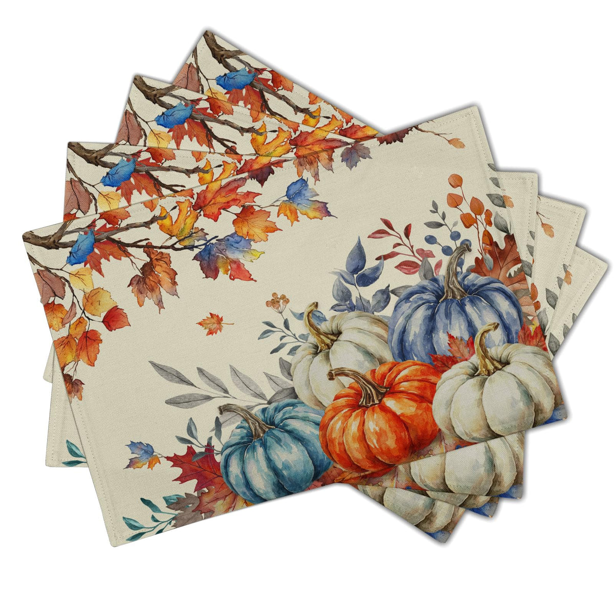 Fall Plaid Placemats Set of 4 Orange Navy Blue Buffalo Plaid Thanksgiving Themed Table Mats Farmhouse Place Mats Washable Linen Placemat for Party Kitchen Dining Decor 12x18 Inch
