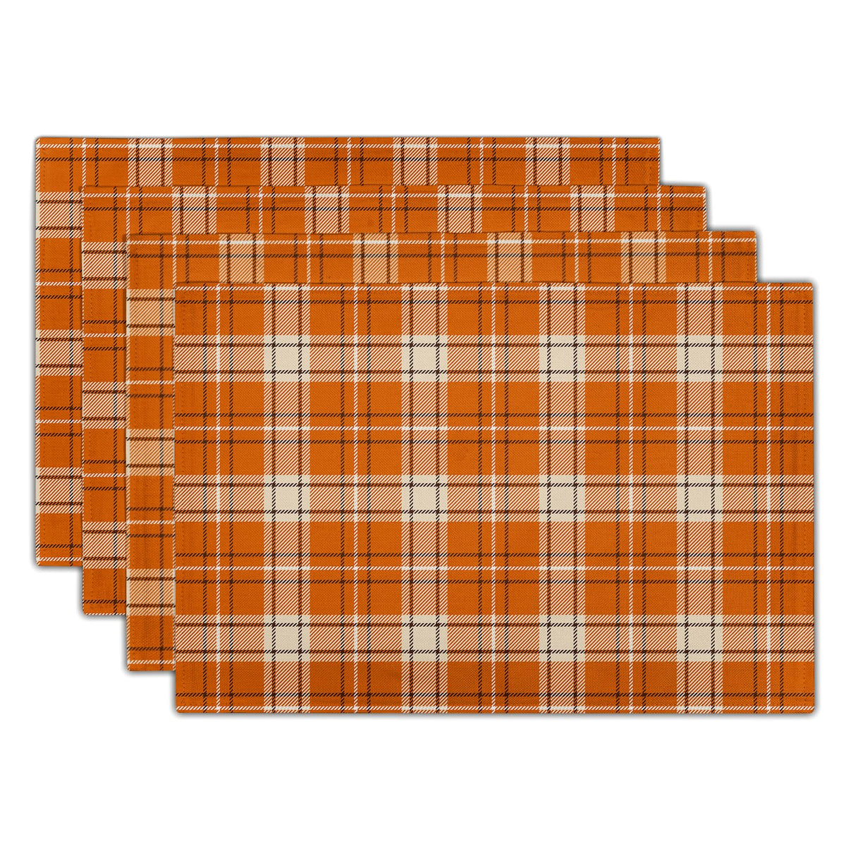 Fall Plaid Placemats Set of 4 Orange Navy Blue Buffalo Plaid Thanksgiving Themed Table Mats Farmhouse Place Mats Washable Linen Placemat for Party Kitchen Dining Decor 12x18 Inch