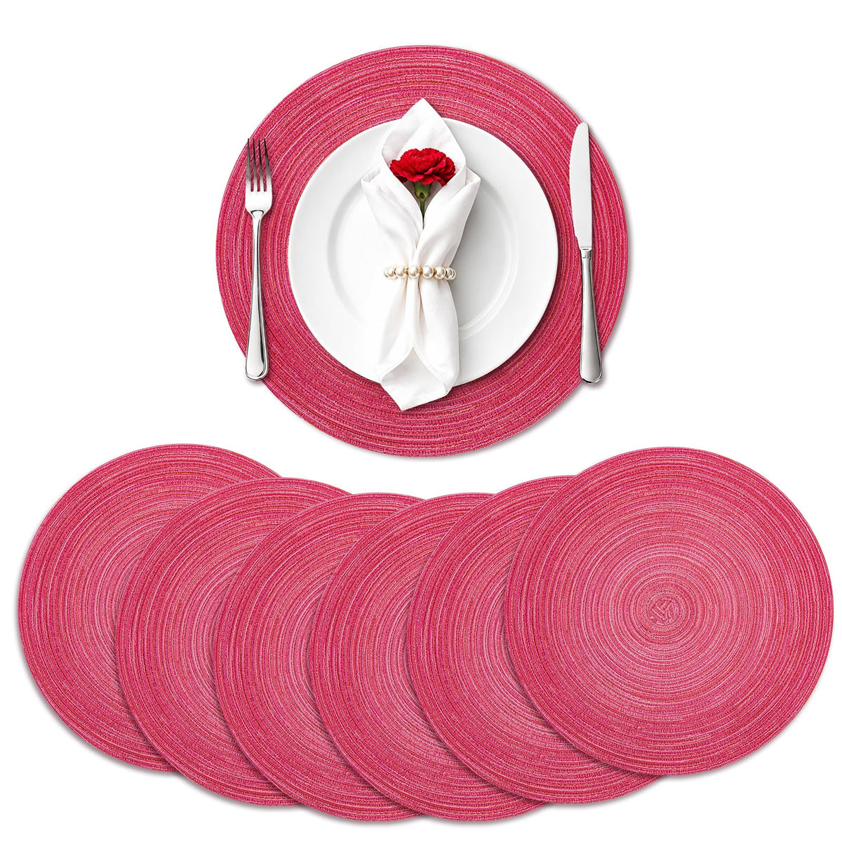 TaroKitc Round Placemats Set of 4, 15 inch, Beige, Cotton Polyester