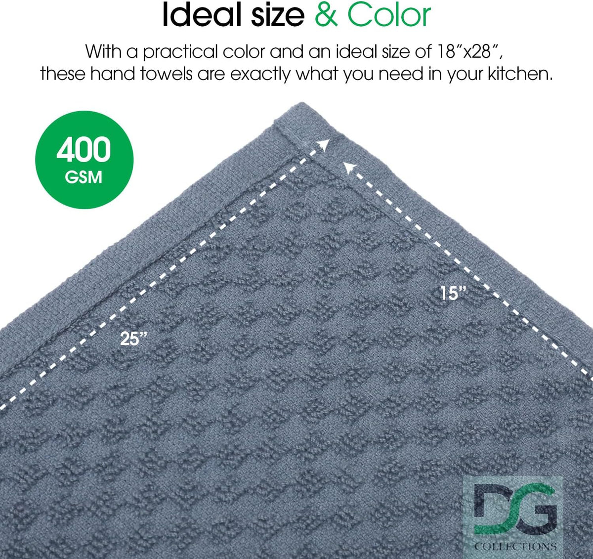 DG Collections Terry Kitchen Towels, 400 GSM 100% Cotton Dish Towels Set of 8, 15 x 25 Inch, Highly Absorbent Kitchen Towels for Drying Dishes and Cleaning - Smoke Grey