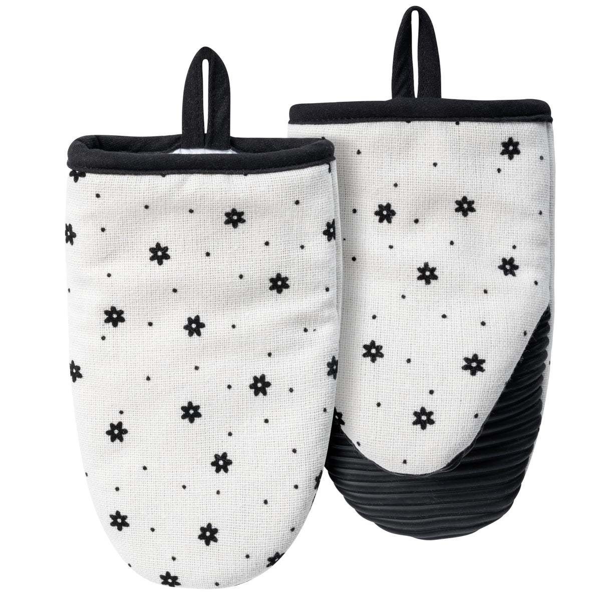 Mini Oven Mitts Set - 5.5” x 8.6” Small Heat Resistant Kitchen Mitt with Non-Slip Silicone Grips Palm, Soft Filling Washable Gloves with Hanging Loop for Home Cooking Baking Picnic (Leaf)