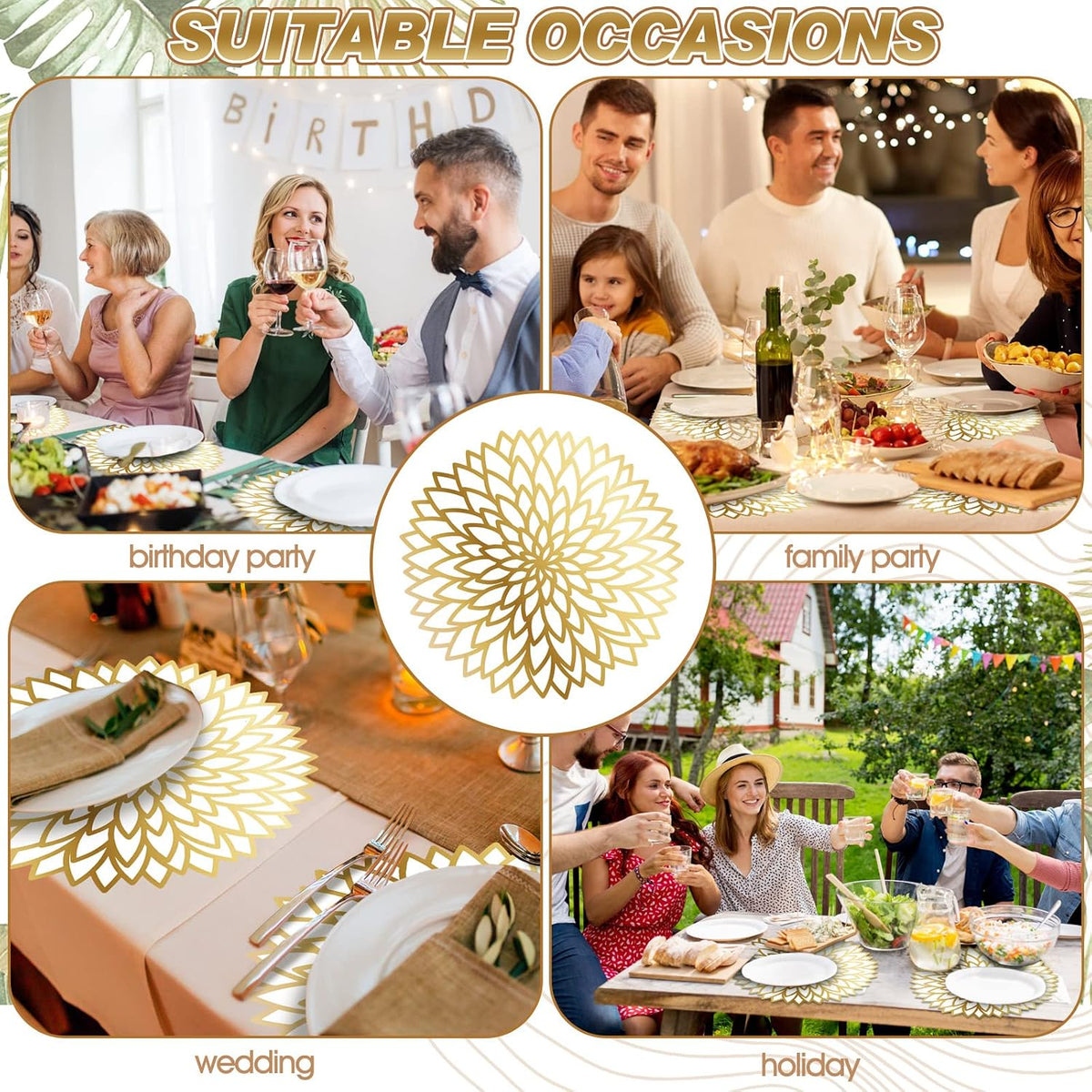 Sinmoe 100 Pcs Disposable Paper Placemats Bulk,Gold,Gradient