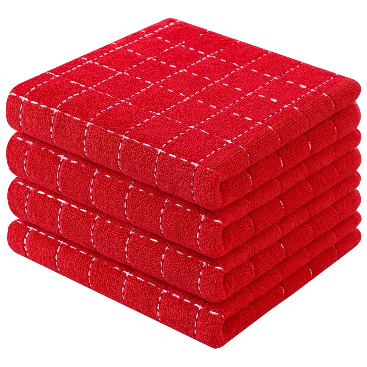 Mordimy Cotton Terry Checkered Kitchen Towels, 16"x 26", 4 Pack, Tan