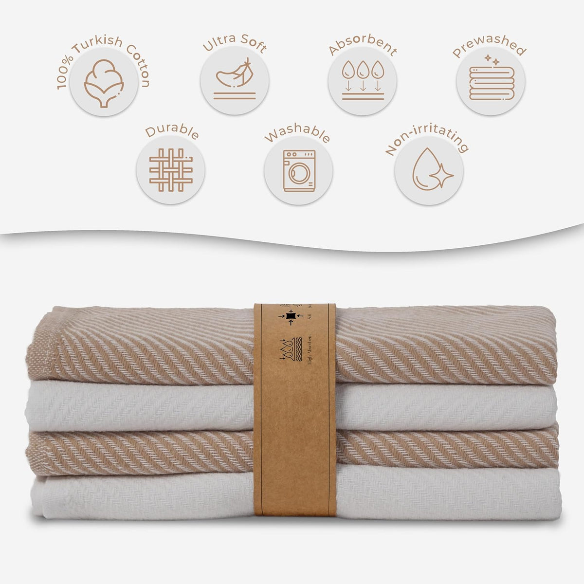 Ossano Kitchen Towels Set - 4 Pack, (20" x 30") - Boho & Decorative - Versatile as, Dish Towels for Drying Dishes, Drying Towels, Flour Sack Towel, Kitchen Cloths, Beige and Ecru