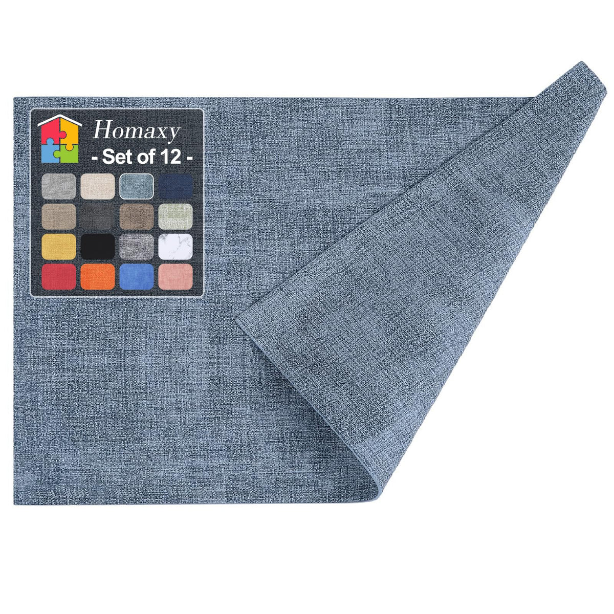 Homaxy Wedge Faux Leather Placemats for Round Table, Set of 6, Light Grey