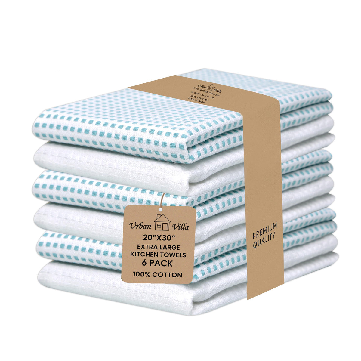 Urban Villa Kitchen Towels Cotton Dish Towels 12”x12” (Set of 8) Grey White