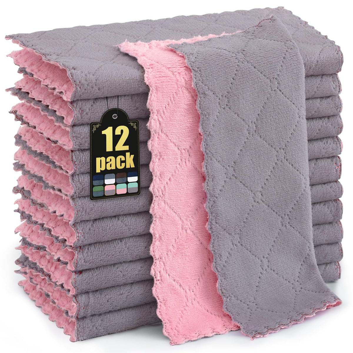 Mordimy 12 Pack Soft and Absorbent Kitchen Cloths, Dark Grey & White