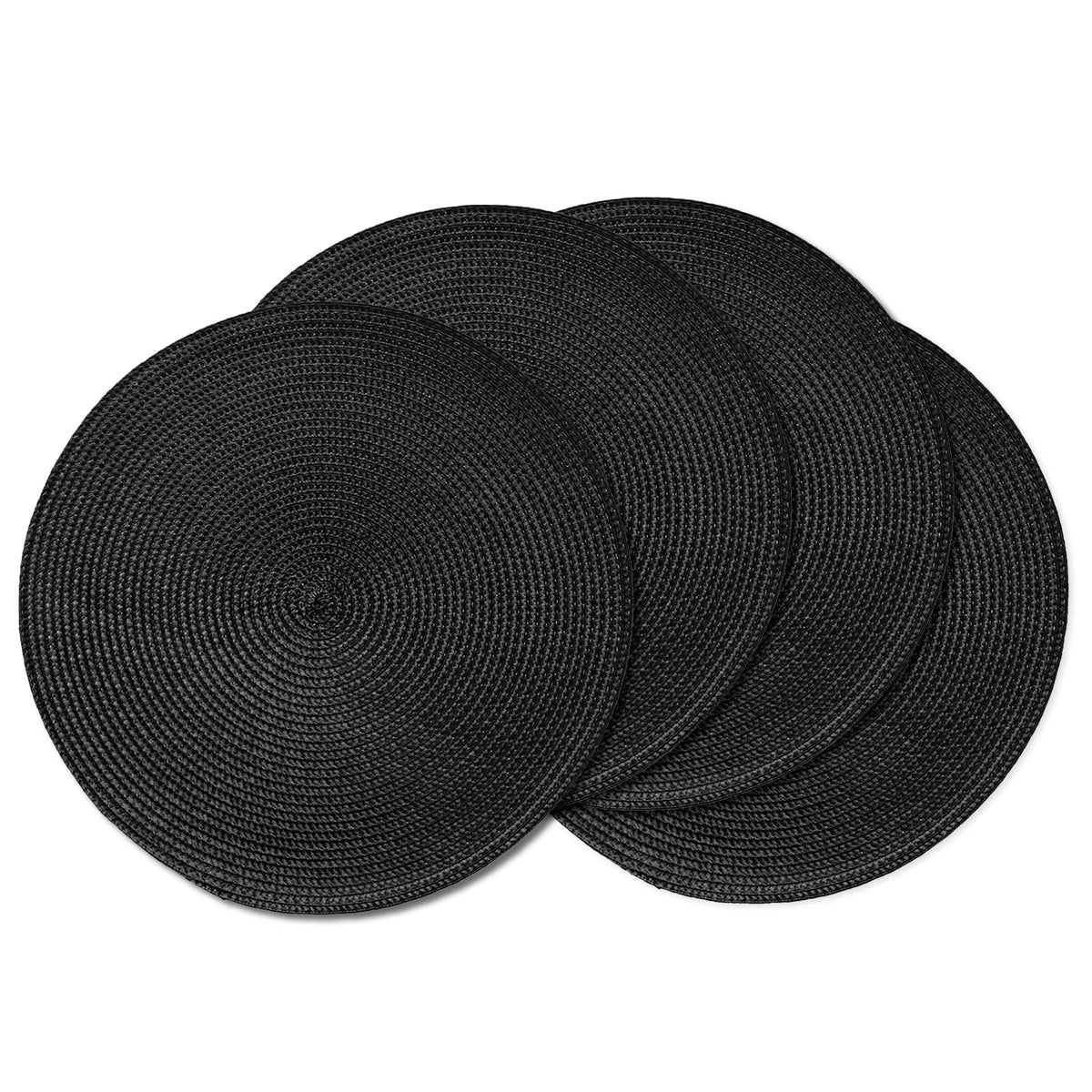 AHHFSMEI Round Placemats Set of 6 Heat Resistant Washable Non-Slip Woven Braided Table Mats for Dining Table Kitchen & Home Decor (Black)