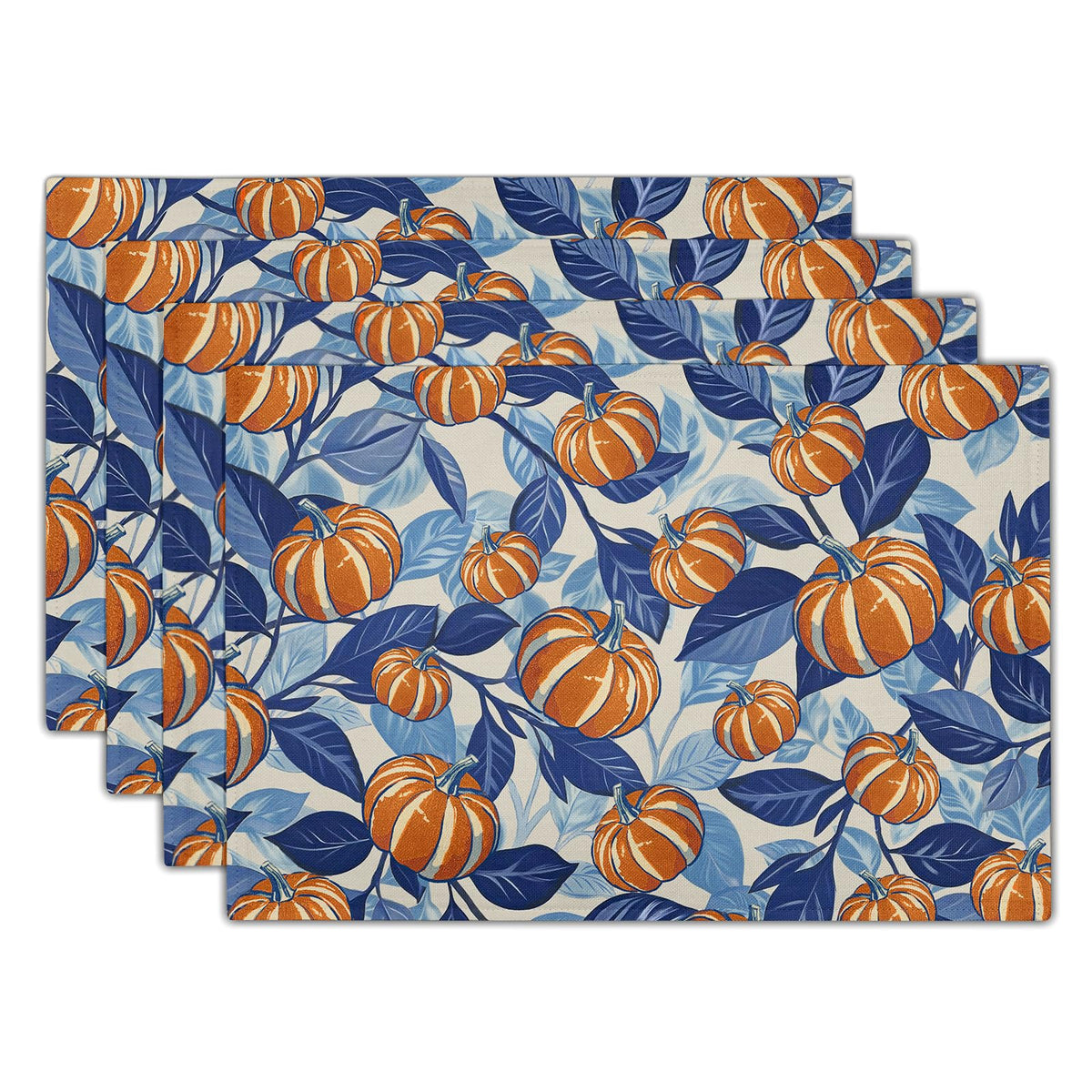 Fall Plaid Placemats Set of 4 Orange Navy Blue Buffalo Plaid Thanksgiving Themed Table Mats Farmhouse Place Mats Washable Linen Placemat for Party Kitchen Dining Decor 12x18 Inch