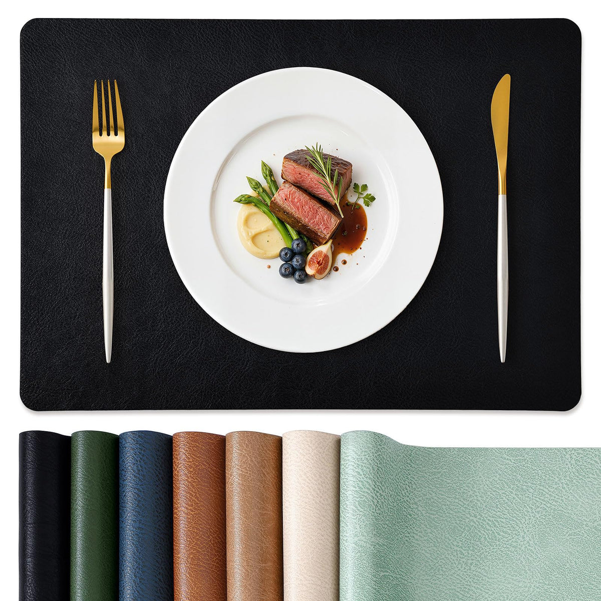 homing Faux Leather Vinyl Placemats Set of 6, Easy to Clean, Beige
