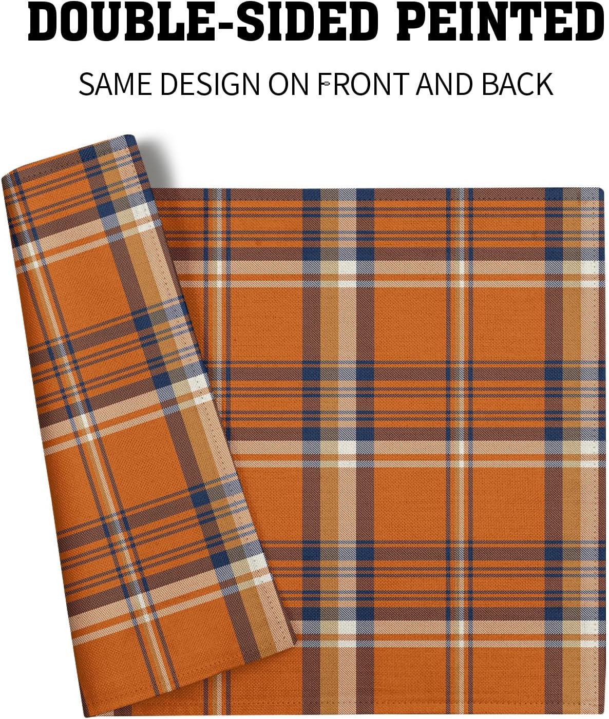 Fall Plaid Placemats Set of 4 Orange Navy Blue Buffalo Plaid Thanksgiving Themed Table Mats Farmhouse Place Mats Washable Linen Placemat for Party Kitchen Dining Decor 12x18 Inch