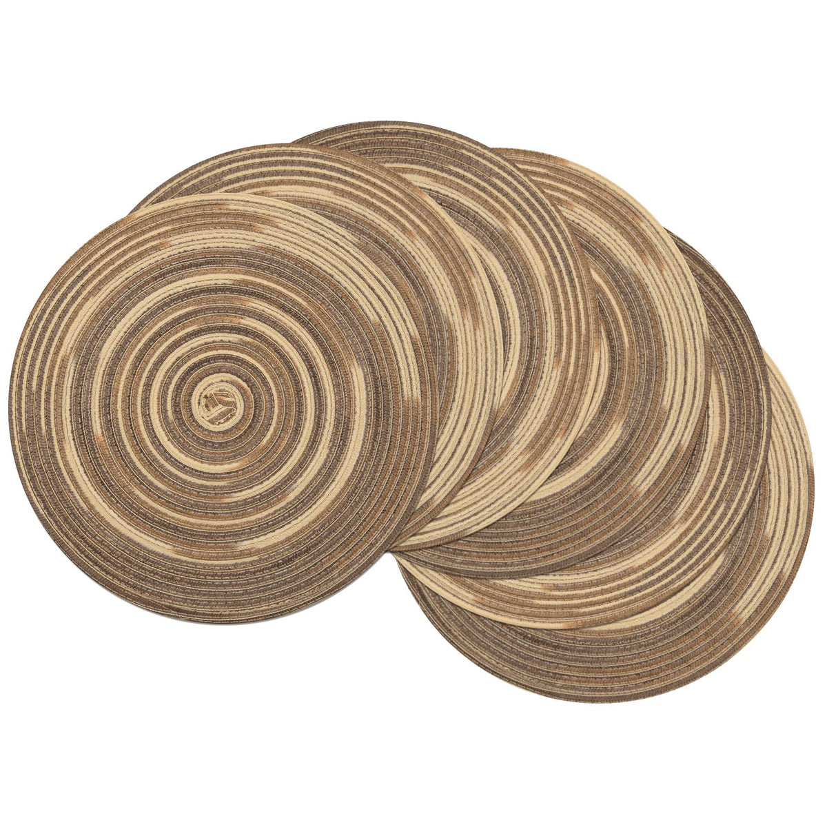 SHACOS Round Braided Placemats Set of 4 Washable Place Mats for Dining Tables 15 inch Non Slip Kitchen Table Mats (Beige, 4)