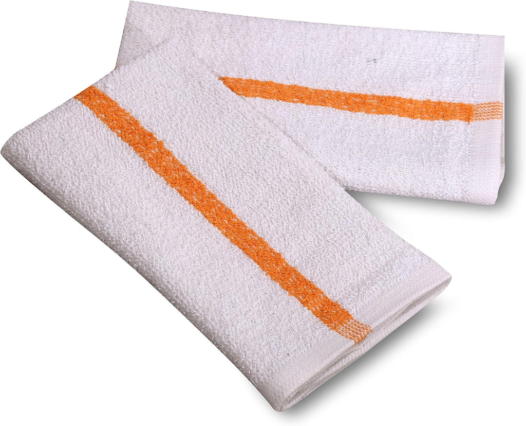 12 PC New Cotton Blend White Restaurant Bar Mops Kitchen Towels (1 Dozen) (12, Gold Stripe)