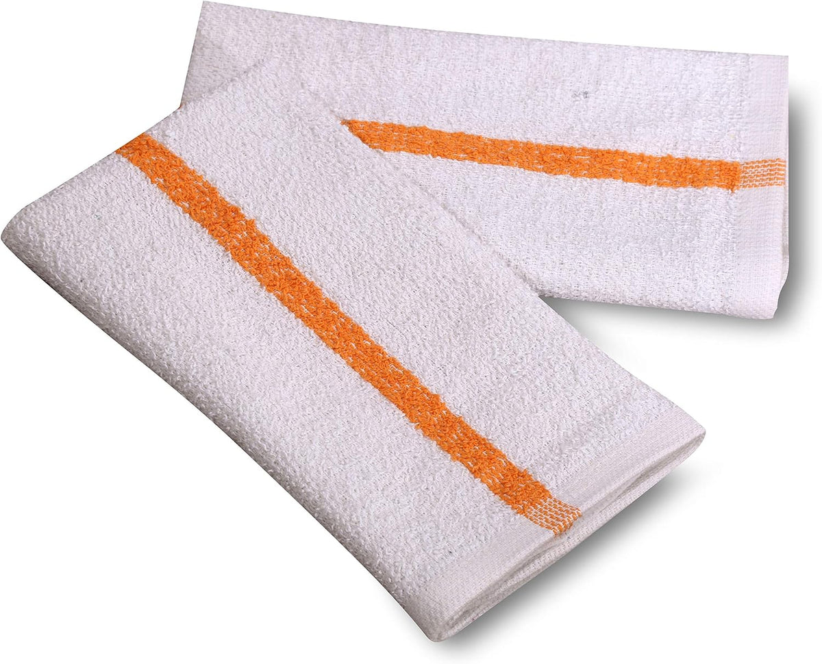 12 PC New Cotton Blend White Restaurant Bar Mops Kitchen Towels (1 Dozen) (12, Gold Stripe)