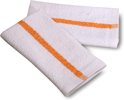 12 PC New Cotton Blend White Restaurant Bar Mops Kitchen Towels (1 Dozen) (12, Gold Stripe)
