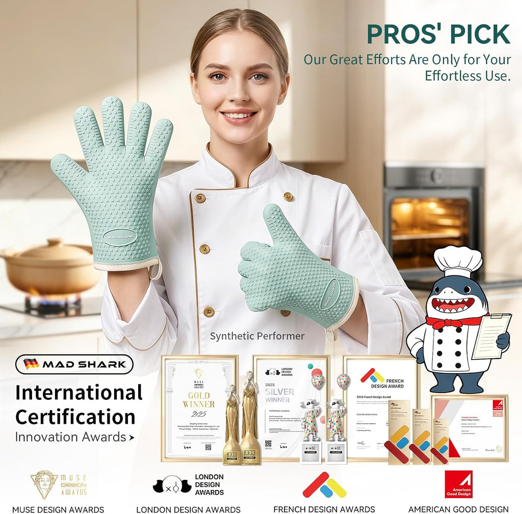 MAD SHARK Silicone Oven Mitts with Fingers Heat Resistant 450°F in Kitchen