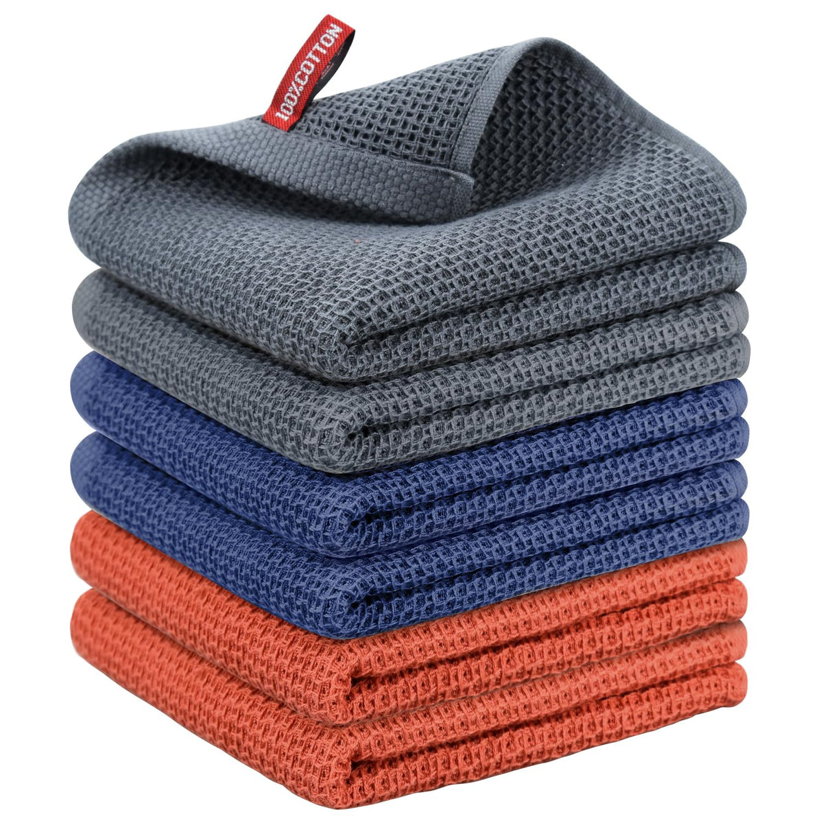 Nialnant 6 Pack Kitchen Towels and Dishcloths Sets,100% Cotton Soft Absorbent Quick Drying Dish Towels for Kitchen,Washing Dishes,12x12 Inches, Multi Color