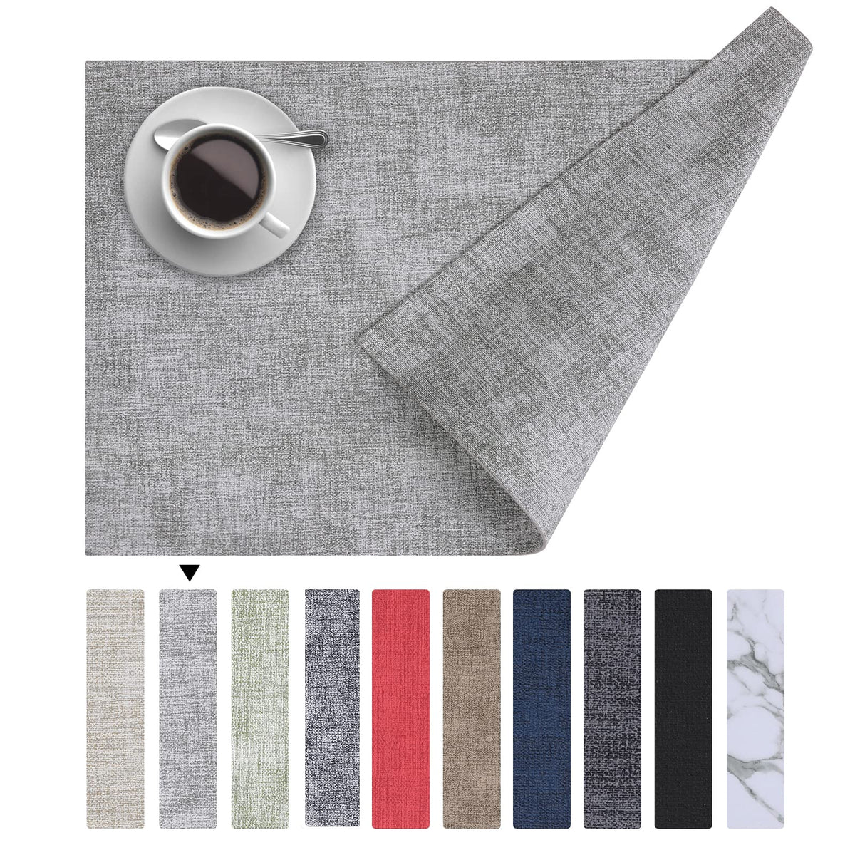 Homaxy Wedge Faux Leather Placemats for Round Table, Set of 6, Light Grey