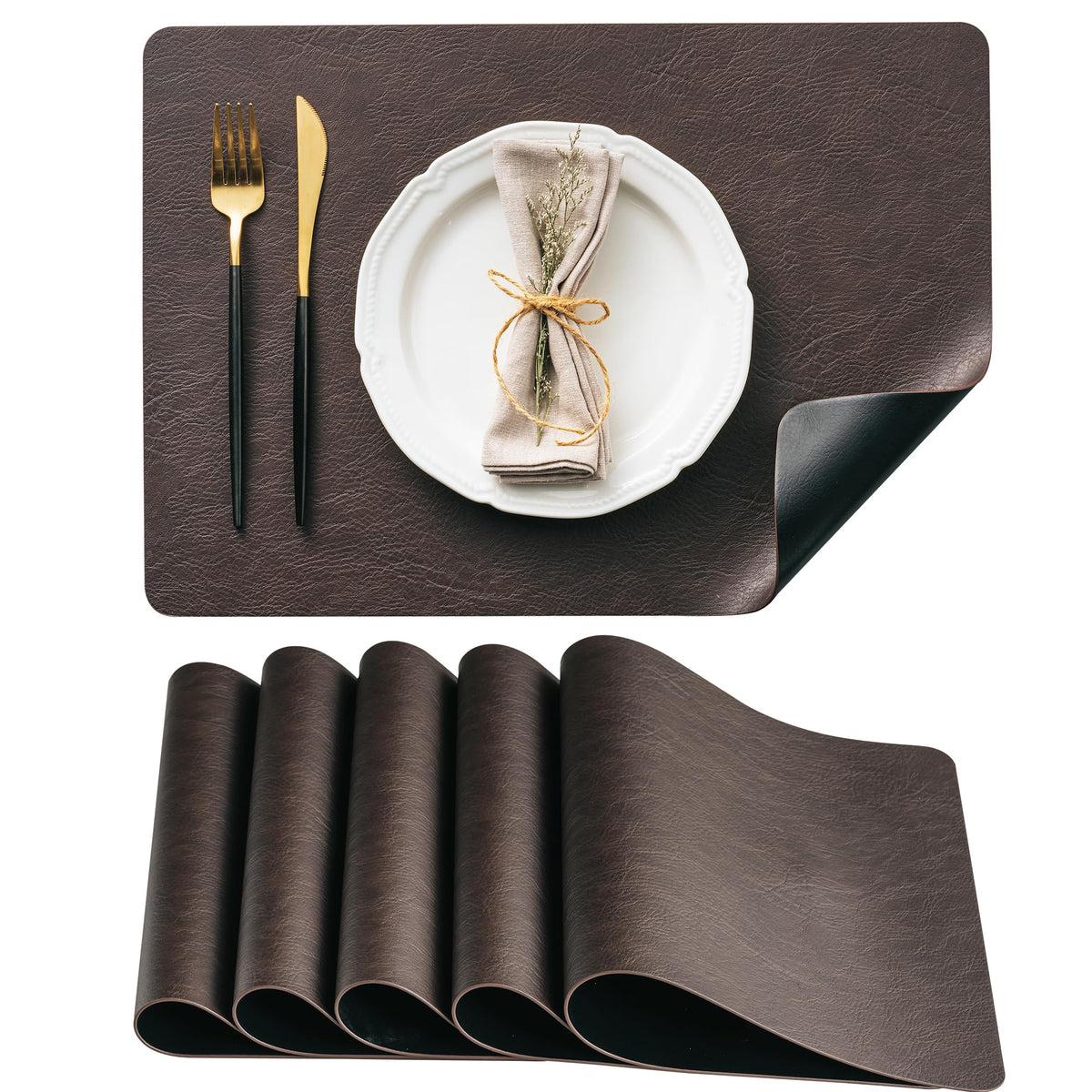 DOLOPL Placemats Set of 6, Reversible Dual-Color Faux Leather Place Mats