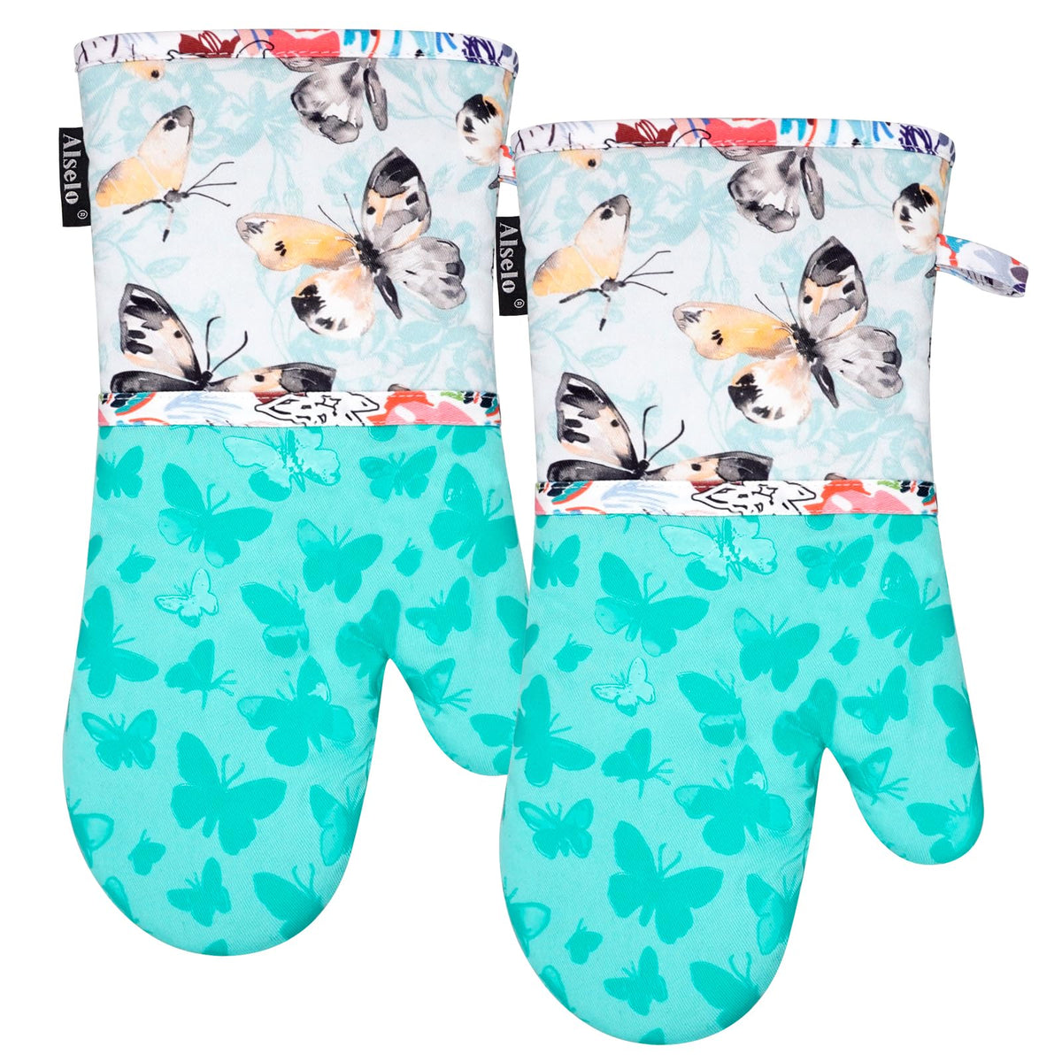 Alselo Oven Mitts 1 Pair, Silicone Printed Kitchen Mittens,7"x13.5"