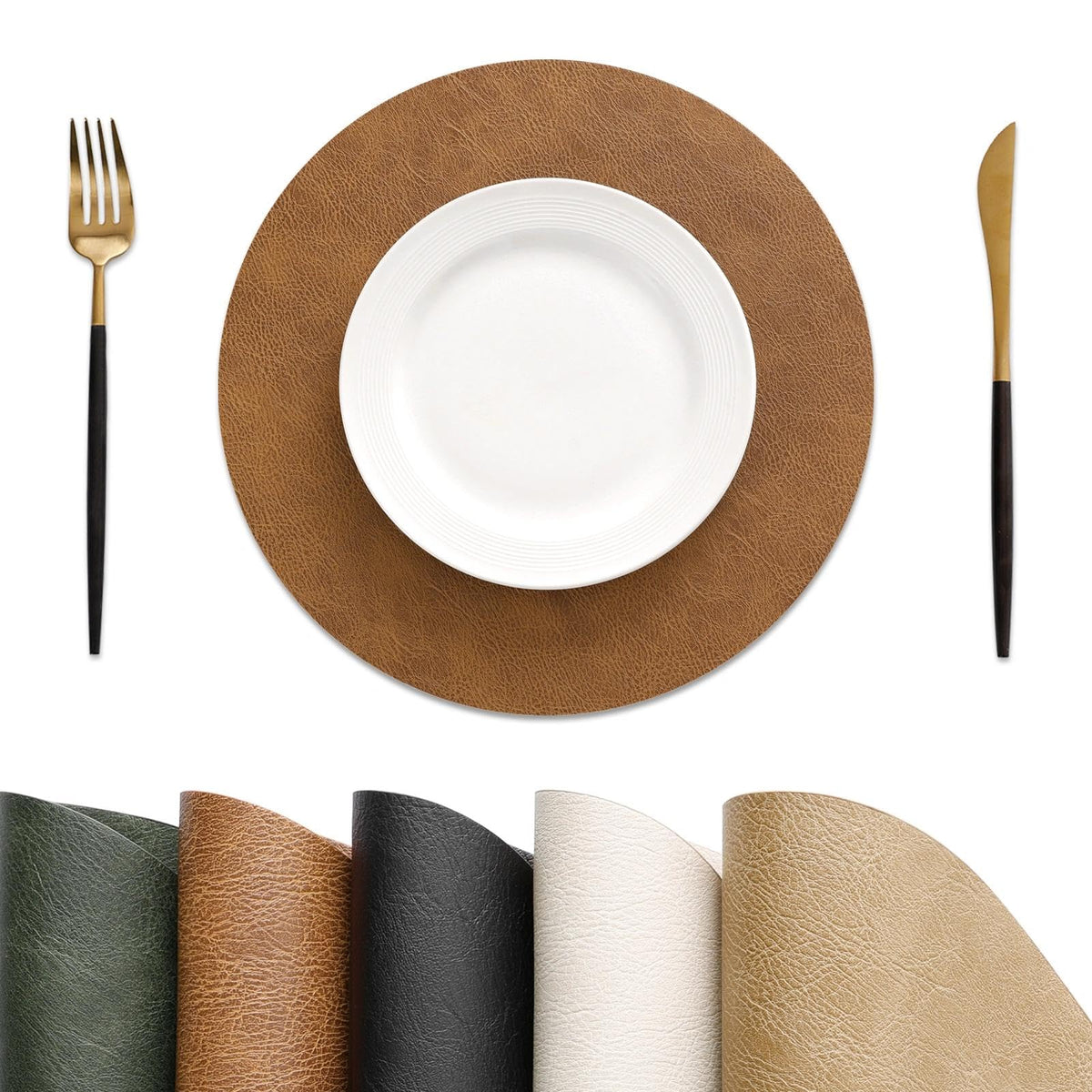 MOSAYT Vinyl Faux Leather Placemats, Set of 8, Reddish Brown
